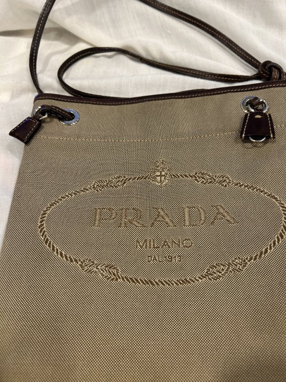 Authentic PRADA Canvas with Leather trim shoulder bag